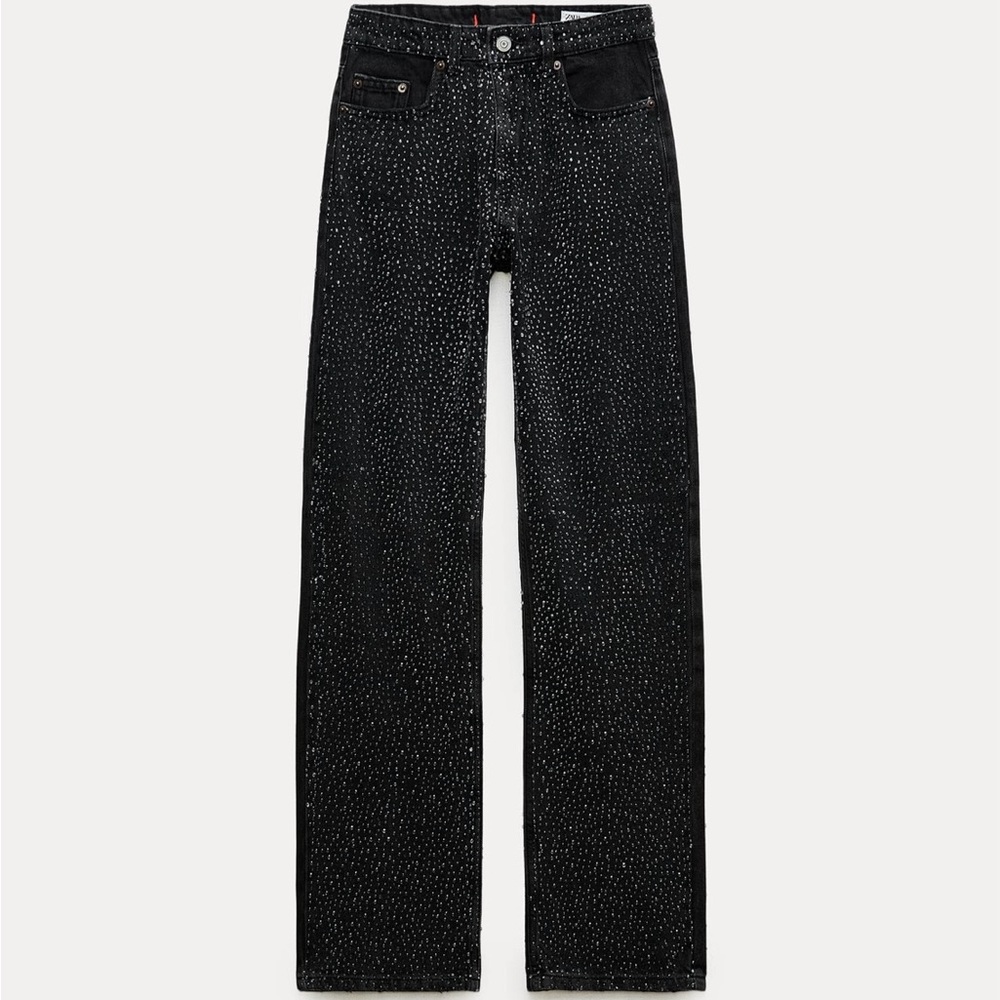 Zara mid rise straight leg Rhinestone Jeans, New with tags